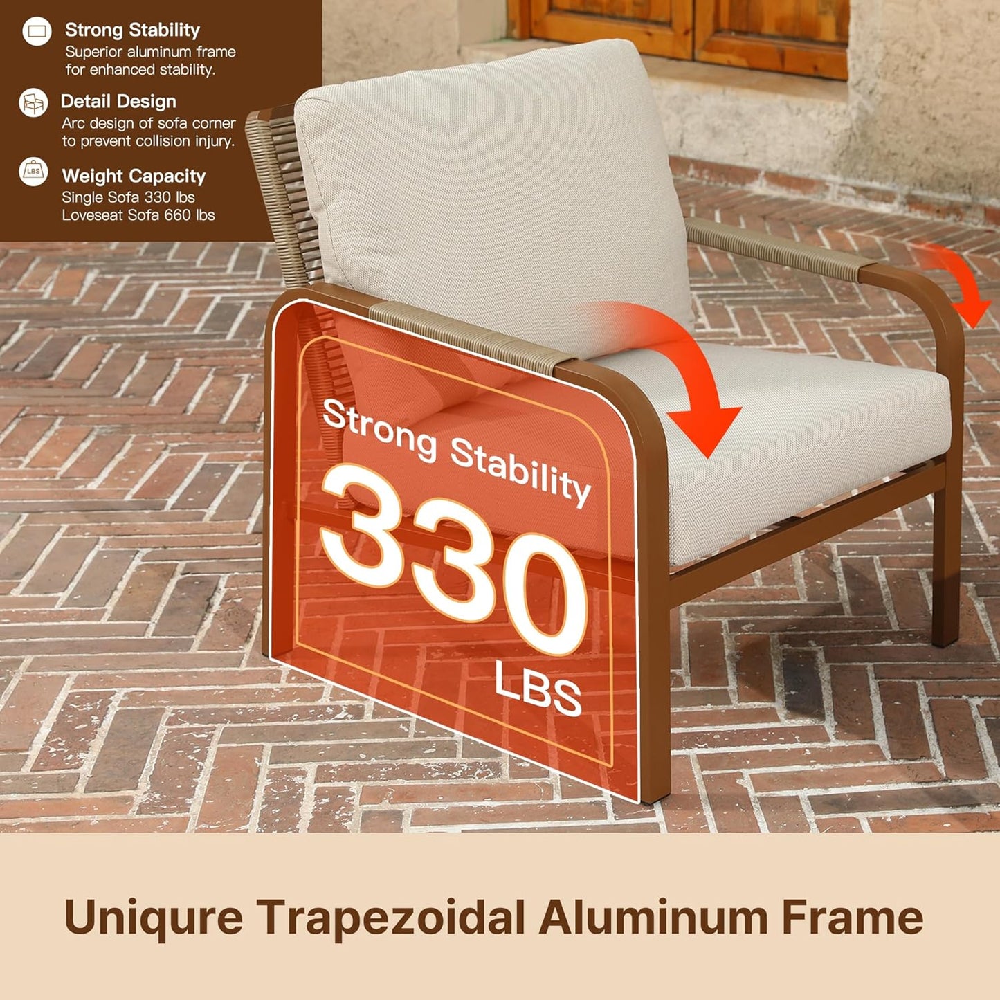 3 Piece Outdoor Bistro Set,All Day Hand-Woven Rattan Patio Furniture Set with Aluminium Frame and Coffee Table,Waterproof Fabric,Thickened Sponge Cushion,Suitable for Patio, Deck,Beige