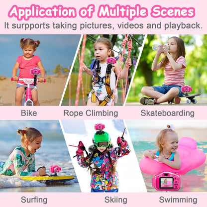Agoigo Kids Waterproof Camera - Children Underwater HD Video Digital Camcorder, Portable Travel Toy for Toddler - Ideal Christmas Birthday Gifts for Boys Girls Age 3-12 with 32GB Card (Rose Red)