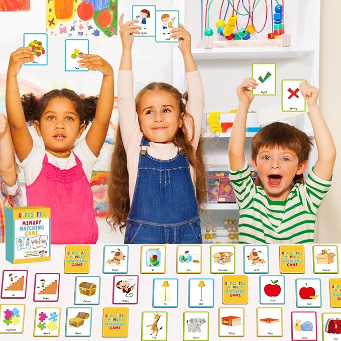 gisgfim 50 Pairs Opposites Memory Matching Game Sight Words Concentration Memory Card Educational Game for Kids Preschool Learning Educational Ages 3-8 A Fun & Fast Gift Activities Matching Games