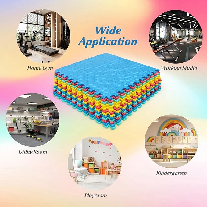 HONEY JOY Foam Floor Tiles for Kids, EVA Interlocking Baby Soft Puzzle Play Mat with Borders, Non-Slip Large Carpet Rug, for Baby Crawling Exercise & Development, Playroom, Bedroom (12 Pieces)