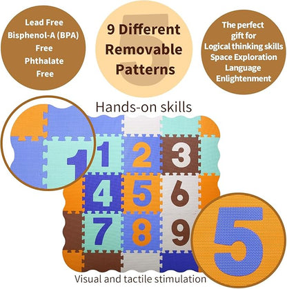 Coolcandy Baby Play Mat, 25Pcs Interlocking Puzzle Floor Mat, with Safety Fence - 0.4" Thick Non-Toxic EVA Foam Play Mat, Soft Puzzle Tiles for Play Areas