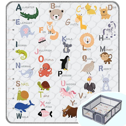 Baby Play Mat，Thick Soft 71" X 59" Playpen mat, Non-Slip and Machine Washable Baby Play Mats for Floor，Crawling Mat for Babies, Toddlers & Infants to Play and Learn (Animal Alphabet-A)