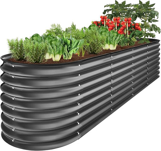 Best Choice Products 8x2x2ft Metal Raised Garden Bed, Oval Outdoor Deep Root Planter Box for Vegetables, Herbs w/ 4 Support Bars, 215 Gal Capacity - Charcoal