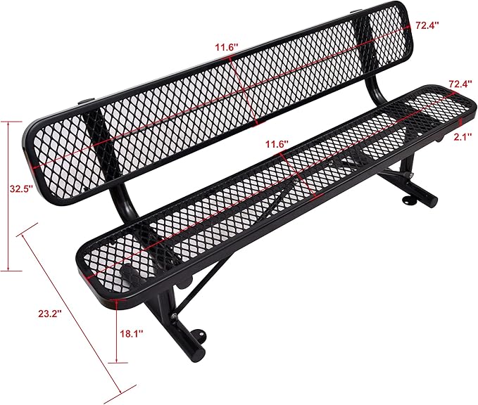 4/6/8 Feet Park Bench for Outside Heavy Duty Metal, Garden Benches Outdoor Bench with Backrest & Portable Frame, for Shopping Malls Stores Parks Patios Decks, Black