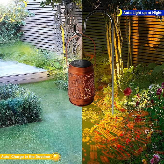 Solar Lanterns Outdoor Waterproof - Metal Hanging Solar Lights for Patio Yard Garden Decor, Christmas Birthday Gifts for Women Mom Men (4 Pack, Mushroom Shape)