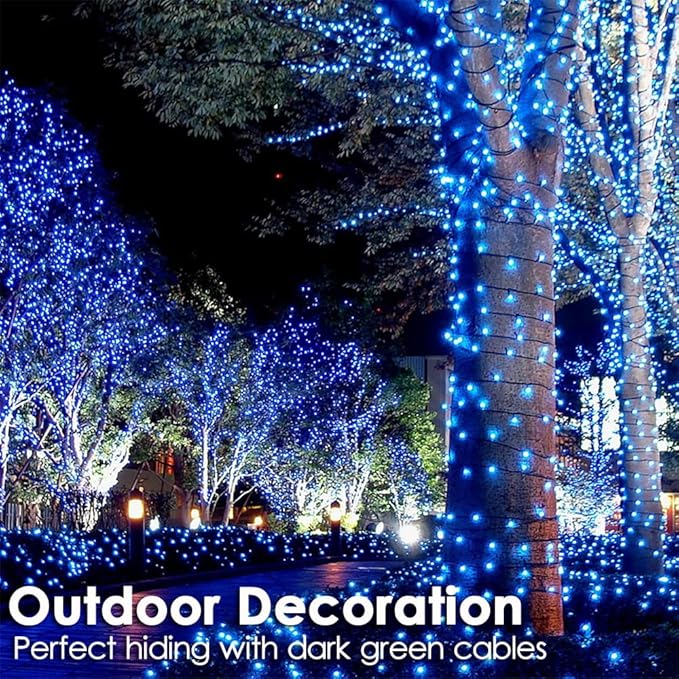 Christmas Light 1000 LEDs 336ft Green Cable Wire Fairy String Tree Twinkle Lights Plug in 12 Modes for Christmas Party, Outdoor, Garden, Wedding, Home Decoration (Blue)