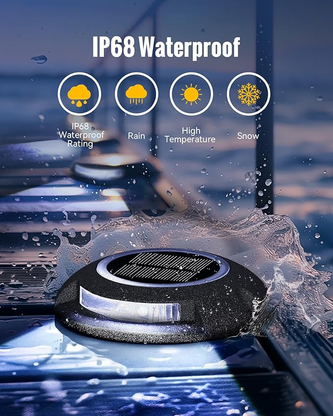 Solar Deck Driveway Lights, 12 Pack Solar Marina Dock Lights Outdoor Waterproof IP68, 2 Colors in 1 Outdoor Driveway Marker for Warning Stair, Sidewalk, Pathway, Patio, Garden Decor