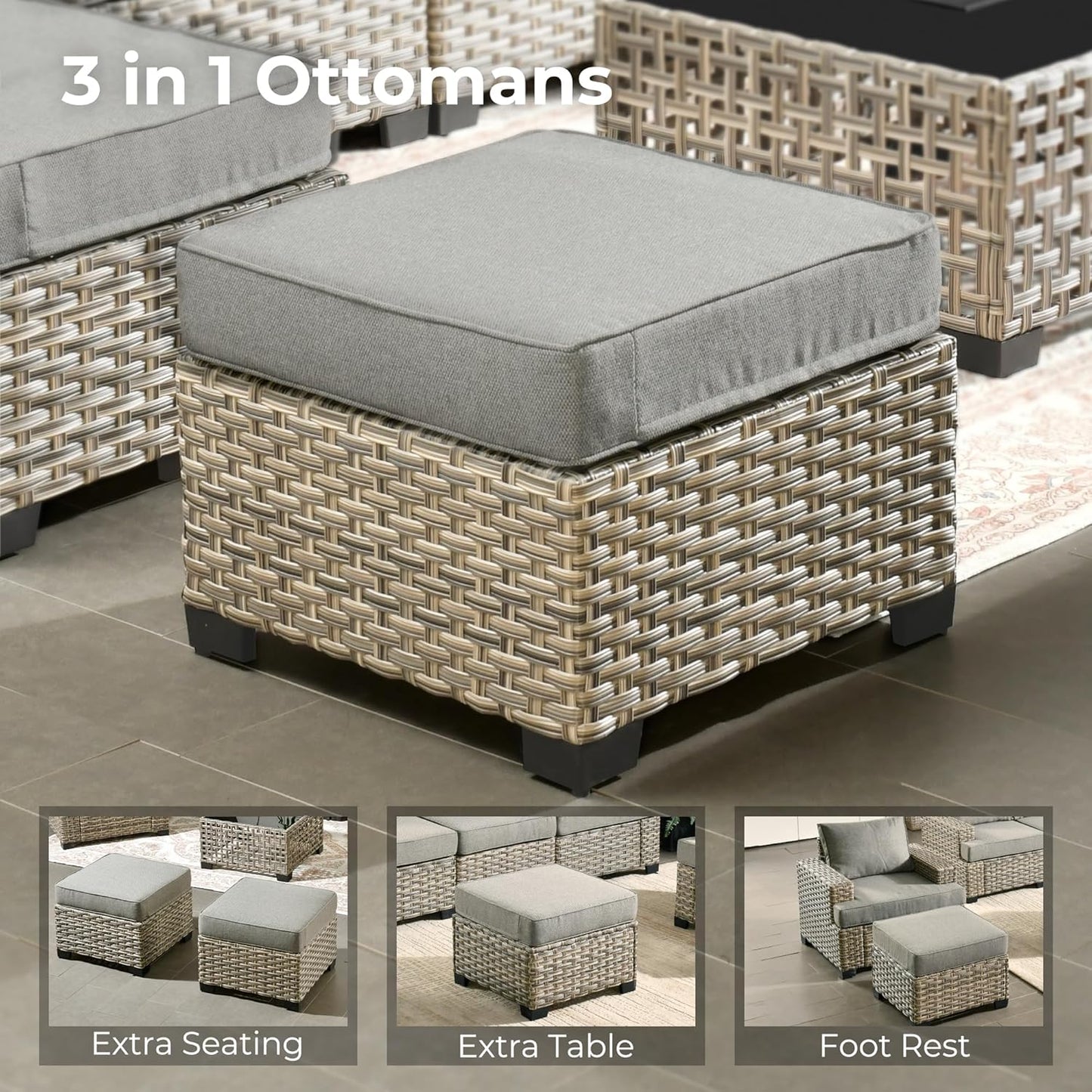 HOOOWOOO Outdoor Sectional Patio Furniture Set,7 Pieces Wicker Conversation Sets,Extra Deep Out Door Sofa Outside Furniture Couch with Ottoman,Charcoal Gray