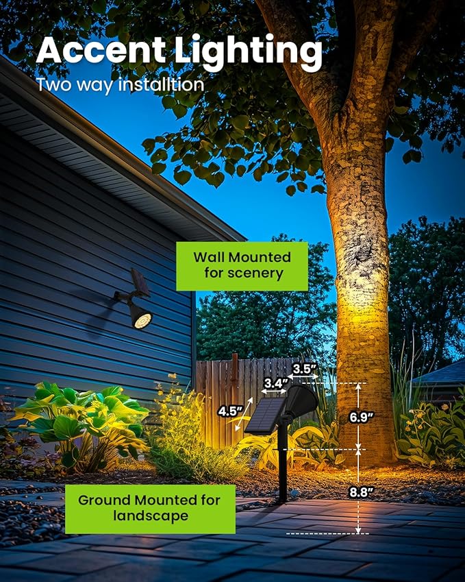 Solar Spot Lights Outdoor Waterproof, Flag Pole Light Solar Powered Halloween Lights, Landscape Spotlights for Tree, House, Yard, Garden, Christmas Decorations-2Pack Warm White