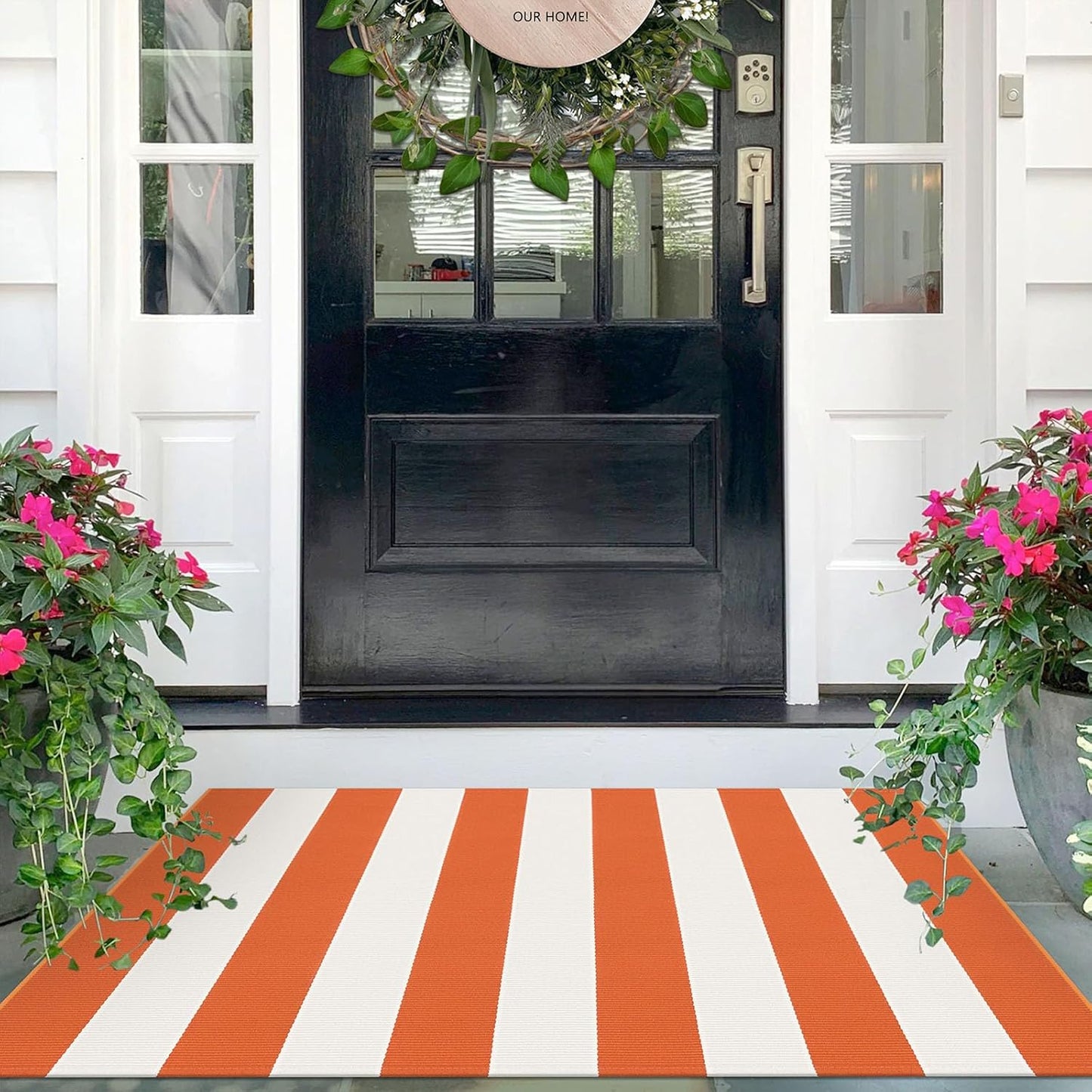 IOHOUZE Fall Door mat 27.5" x 43" Orange White Striped Area Rug Washable Front Porch Rug Striped Door Mat Outside Entrance Entryway Doormat for Fall, Halloween, Thanksgiving Porch Decor