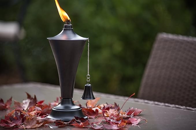 Set of 4, Oahu Premium Metal Patio Torches, 53" Tall- Tiki Style/w Snuffer, Fiberglass Wick & Large 16oz Oil Lamp for Deck, Patio, Lawn, Garden, Luau (Smooth Black)