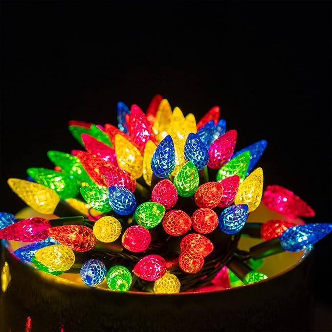 Dazzle Bright C6 Christmas String Lights, 200 LED 66 FT Waterproof Connectable String Lights with Timer, 8 Modes Christmas Lights for Indoor Outdoor Garden Yard Xmas Tree Decoration (Multi-Colored)