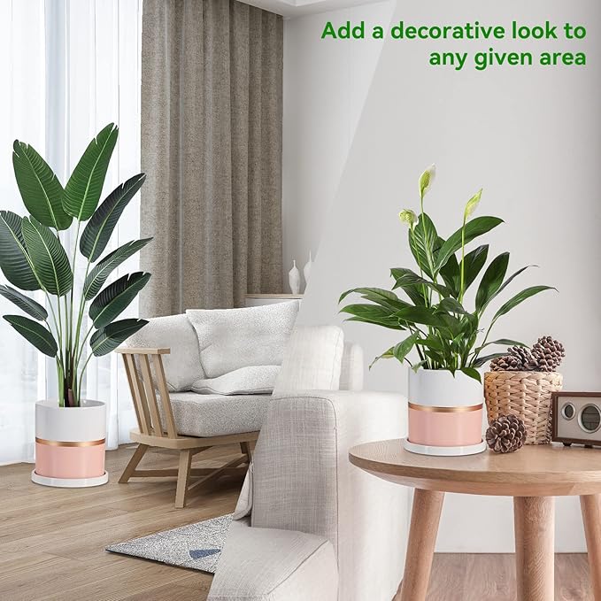 Ekirlin 4 inch Plant Pot - Ceramic Flower Planters Indoor - Modern Succulents Containers with Drain Hole Saucer, Decorate Home, Office & Outdoor (Pink)