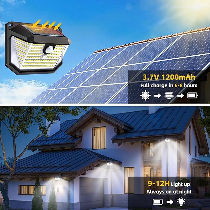 Solar Lights Outdoor Motion Sensor, 178 LED 300LM Waterproof IP65, Wall Mounted Security Light with 3 Modes, 270° Wide AngleWide Angle, Solar Powered for Garden, Yard, Patio, Front Door(2Pack)