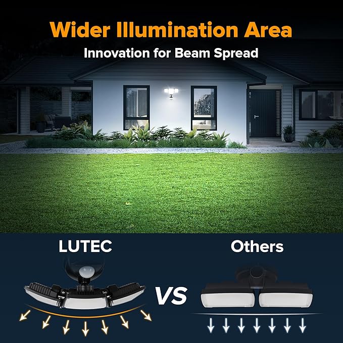 LUTEC 84W 9500LM LED Security Light Motion Sensor Outdoor Lights with Night Light, 4 Head LED Flood Lights Outdoor 5000K Daylight, IP65 Waterproof, Motion Detected Lights for Outside (Black)