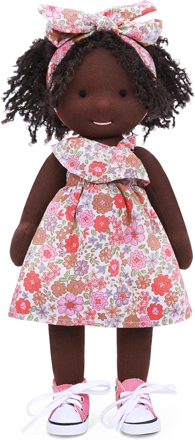BlissfulPixie Handmade Birthday Present for Girl Black Doll Waldorf Collect Rag Doll with Exquisite Box-Dezi 12"