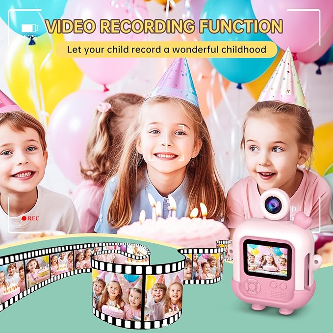 Kids Camera Instant Print with Cartoon Silicone Cover, Digital Mini Camera for 3 4 5 6 7 8 9 10 11 12 Year Old Boys Girls Birthday Chirstmas Toys Gifts - Personal Video Players (Bunny Pink)