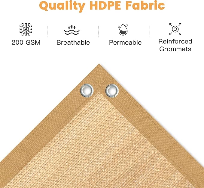 VICLLAX Shade Fabric Sun Shade Cloth with Every 2 FT Grommets for Patio Garden Pergola Cover Canopy 10x17 FT, Wheat