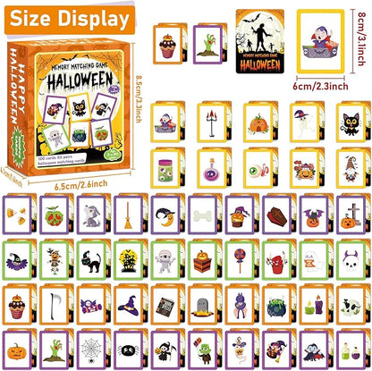 gisgfim 50 Pairs Memory Matching Game Happy Halloween Concentration Memory Games Card for Kids Educational Ages 3-8 A Fun & Fast Halloween Theme Matching Games