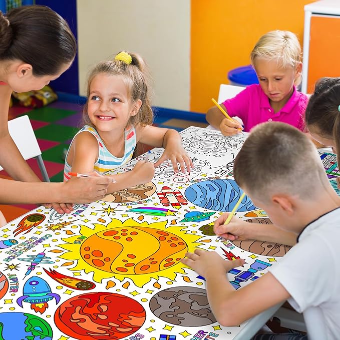 Giant Coloring Poster for Classroom Wall - Versatile 31.5 x 72 Inches Outer Space Activity Poster/Table Cover,School Parties, Outer Space Birthday Party and Special Events Decoration