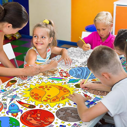 Giant Coloring Poster for Classroom Wall - Versatile 31.5 x 72 Inches Outer Space Activity Poster/Table Cover,School Parties, Outer Space Birthday Party and Special Events Decoration
