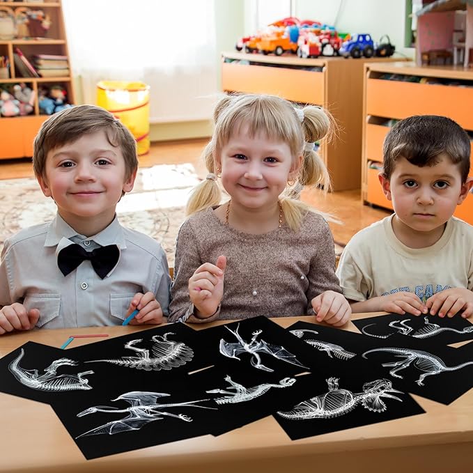 Chunful 20 Pcs Animal X-Ray Kit Wildlife X-Ray Flash Cards Educational Science Kit Light Table Toys Accessory, 11.7" x 8.3'' (Dinosaurs)