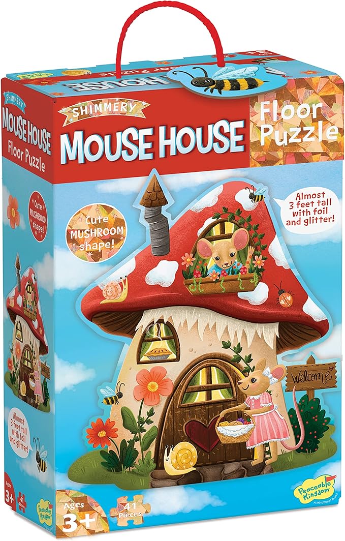 Peaceable Kingdom Giant Floor Puzzles with Uniquely Fun Shaped Pieces for Kids Ages 3+ Gifts for Girls and Boys - Mushroom House