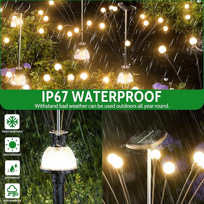 AOSEA Larger Bulbs Solar Garden Lights Outdoor, 2 Pack 18 LED Solar Firefly Lights Fairy Swaying by Wind for Outside, IP67 Waterproof,for Patio Garden Yard Walkway Sidewalk, Black