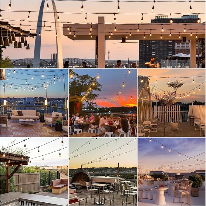 Svater 192 FT Outdoor String Lights 2W, Patio Light for Outside with 64 Antique S14 Plastic LED Bulbs, IP65 Waterproof Hanging Cafe Market Lighting, ETL-Listed Dimmable Warm White (48 FT x 4)