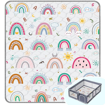 Baby Play Mat，Thick Soft 71" X 59" Playpen mat, Non-Slip and Machine Washable Baby Play Mats for Floor，Crawling Mat for Babies, Toddlers & Infants to Play and Learn (Rainbow)