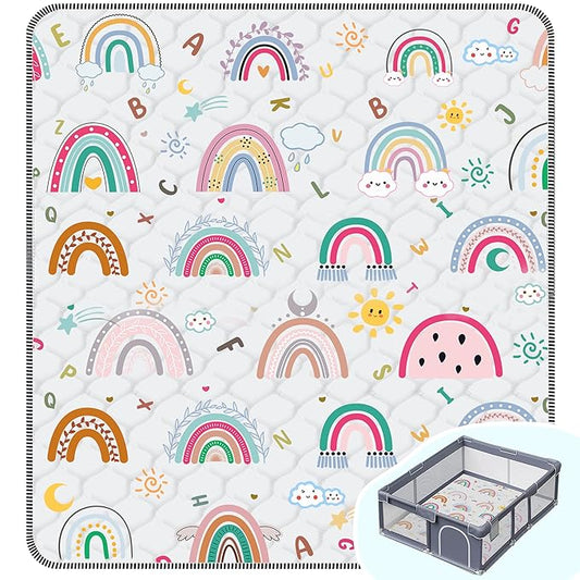 Baby Play Mat，Thick Soft 71" X 59" Playpen mat, Non-Slip and Machine Washable Baby Play Mats for Floor，Crawling Mat for Babies, Toddlers & Infants to Play and Learn (Rainbow)