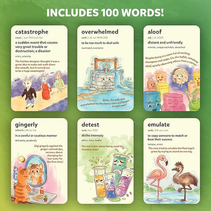 Skillmatics Vocabulary Flash Cards for Kids - Learn 100 Words with Wordplay, Visuals, & Soundplay, Christmas Stocking Stuffers, Educational Gifts for Ages 8, 9, 10 & Up, Screen-Free Language Game