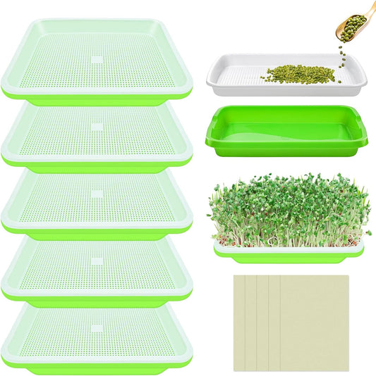 Legigo 5 Pack Seed Sprouter Trays- Soil-Free Cultivation Germination Tray, BPA Free Micro Greens Growing Trays Seed Sprouting Trays Kit with Germinating Paper for Healthy Wheatgrass, Beans and More