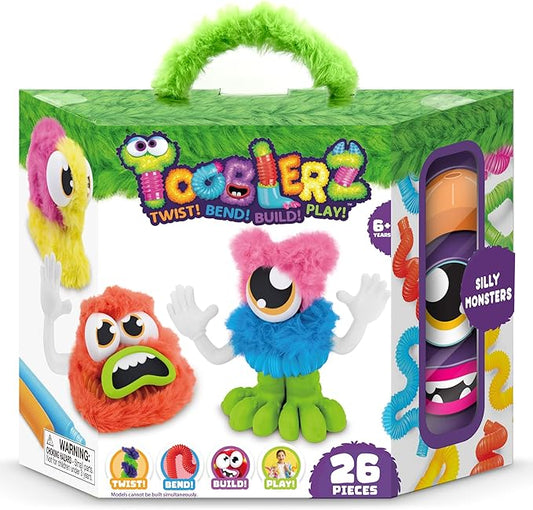 WeVeel TOOBLERZ Silly Monsterz Large Set – 26-Piece Mix-and-Match Craft Kit for Kids – Includes Fuzzy Chenille Sticks, Fidget Tubes & Character Accessories – Creative Toy for Ages 6+