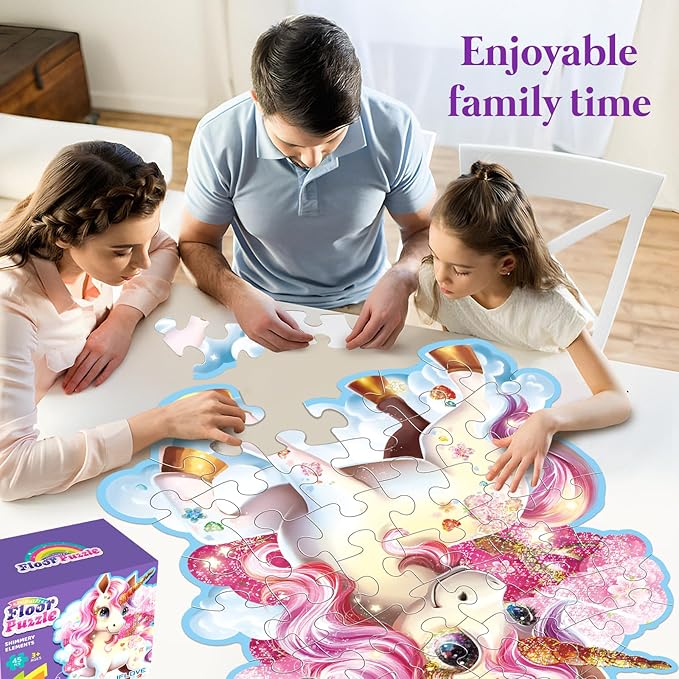 Jumbo Floor Puzzle for Kids,48 Piece Unicorn Large Jigsaw Puzzles,Puzzle for Toddler Ages 3-5,Fun Educational Preschool Learning Toy Gift for Boys & Girls Ages 4-8 (Shimmery Unicorn)