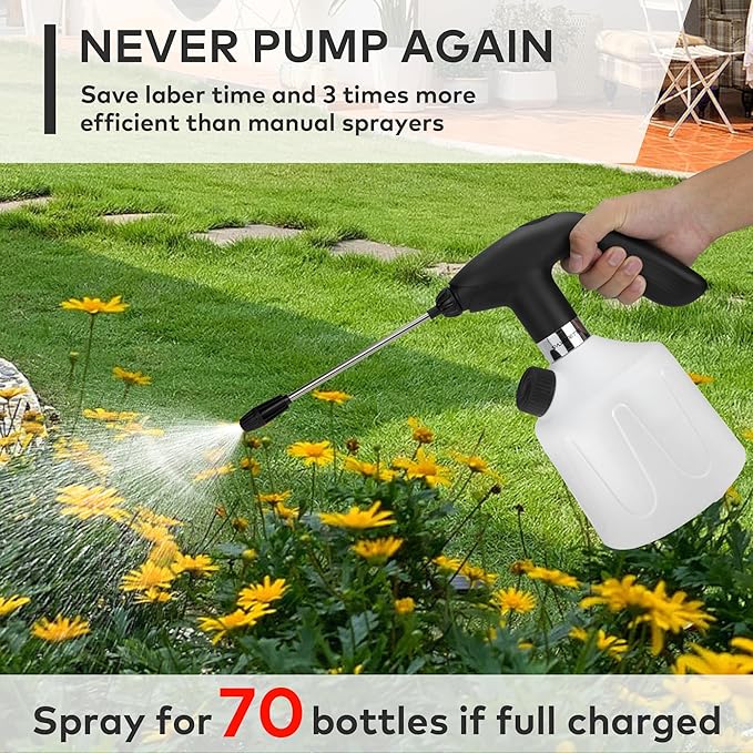 Electric Spray Bottle Automatic Plant Mister 1.8L Rechargeable Battery Powered Sprayer Continuous Spray Bottle,Pump Sprayer, Indoor Watering Can for Plants White