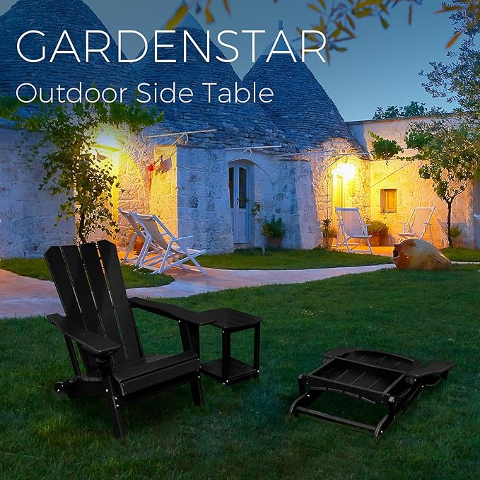 Adirondack Square Outdoor Side Table,2-Tier Storage Patio Side Table, HDPE End Tables for Backyard Pool Porch Garden Lawn(Black)