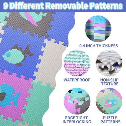 Coolcandy Baby Play Mat, 25Pcs Interlocking Puzzle Floor Mat, with Safety Fence - 0.4" Thick Non-Toxic EVA Foam Play Mat, for Infants & Toddlers 3-36 Months, Soft Puzzle Tiles for Play Areas