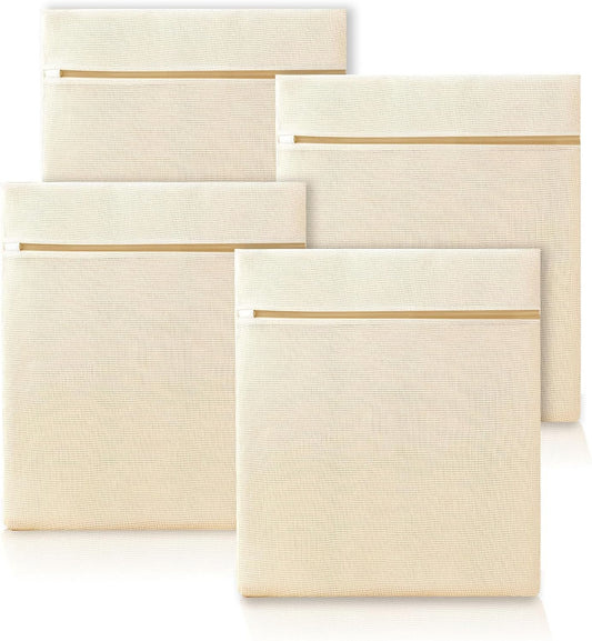 4Pcs Large Cotton Mesh Laundry Bags for Delicates,Breathable Mesh Garment Bag for Washing Machine,Travel Wash Bags with Zipper for Bras,Underwear,Socks,Clothes,Laundry Dorm Room Essentials(XL)