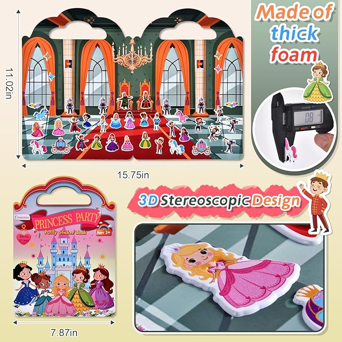 6 Set (260pcs) Puffy Sticker Books Activity for Girls, Fairytale Garden, Princess Party, Mermaid, Kids Zone, Girls' Shop, 3D Reusable Stickers, Travel Sticker Books for Kids Ages 3+
