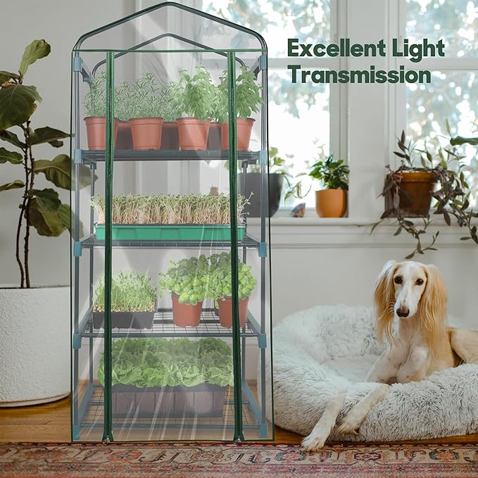 KOL 4-Tier Mini Greenhouse - PVC Clear Cover & Steel Frame - Portable Small Green House for Indoor & Outdoor Use - Grow Plants, Seedlings, Herbs