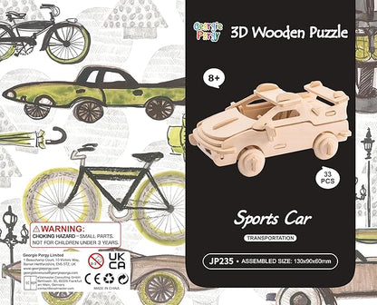 Georgie Porgy 3D Wooden Puzzles for Kids Toys Construction Woodcraft Kits DIY Model Puzzle Kits Birthday Gifts Pack of 3 (Seaplane Sports Cars London Bus)
