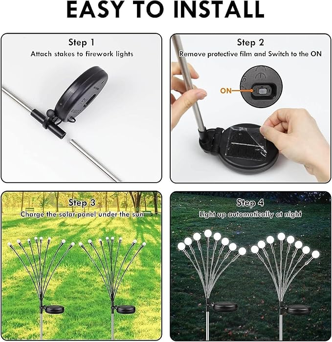 OZS 4-Pack Warm White &4-Pack Cool White Total 64LED Solar Garden Lights - Solar Lights Outdoor, Solar Firefly Lights, Sway by Wind,Solar Fairy Lights Waterproof for Yard Garden Decoration