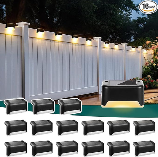SOLPEX Solar Deck Lights 16 Pack, Outdoor Step Lights Waterproof Led for Stairs, Fence, Yard, Patio, Pathway (Warm White)
