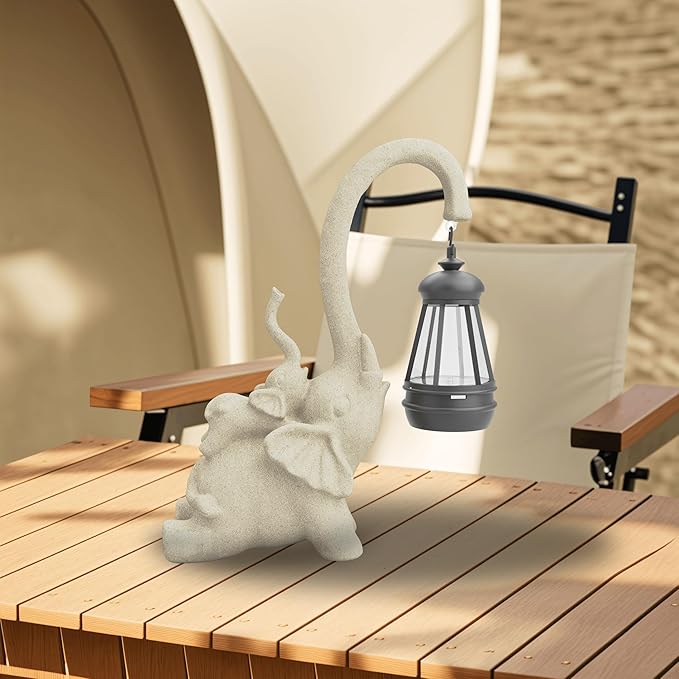 Solar Garden Statue 10 Inch Elephant Decor for Outside Yard Decoration Outdoor Unique Housewarming Gardening Birthday Gifts for Women Grandma