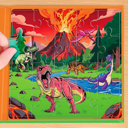 3 in 1 Magnetic Dinosaur Puzzles for Kids Ages 3-5, 3x20 Pieces Puzzles for Toddlers 4-6, Car Airplane Road Trip Activities Magnet Games Toys for 3 4 5 6 Year Old Boys