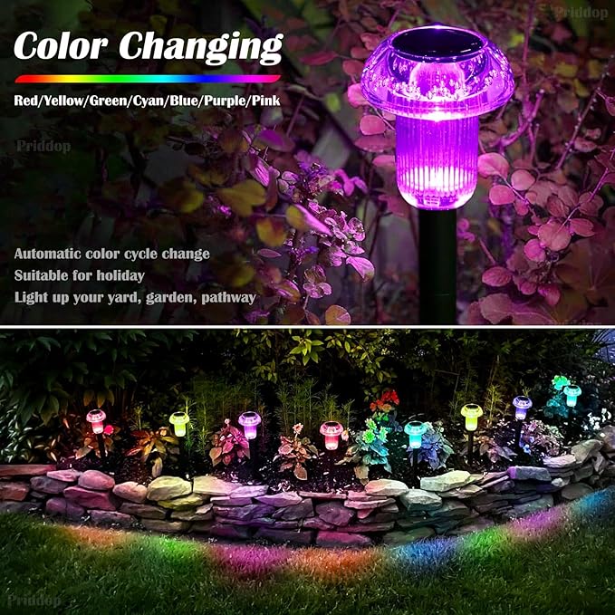 Solar Lights Outdoor Pathway Lights 8 Pack LED Waterproof Color Changing Mushroom for Garden Landscape Path Lawn Yard Decor