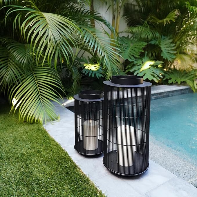 LampLust Outdoor Lantern Decorative Outdoor Patio Decor, 16 Inch Candle Lantern, Black Metal, Outdoor Lanterns for Patio Waterproof, Battery Included, Modern Farmhouse Front Porch Decor