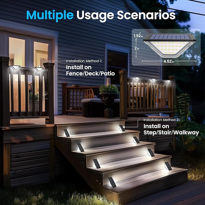 SOLPEX Solar Step Lights Outdoor,Solar Stair Light for Outside,Two-Sided Deck Lights with 33 LEDs,Waterproof IP65 for Garden,Fence,Deck,Steps,Stair,Porch（6 Pack,Cold White）