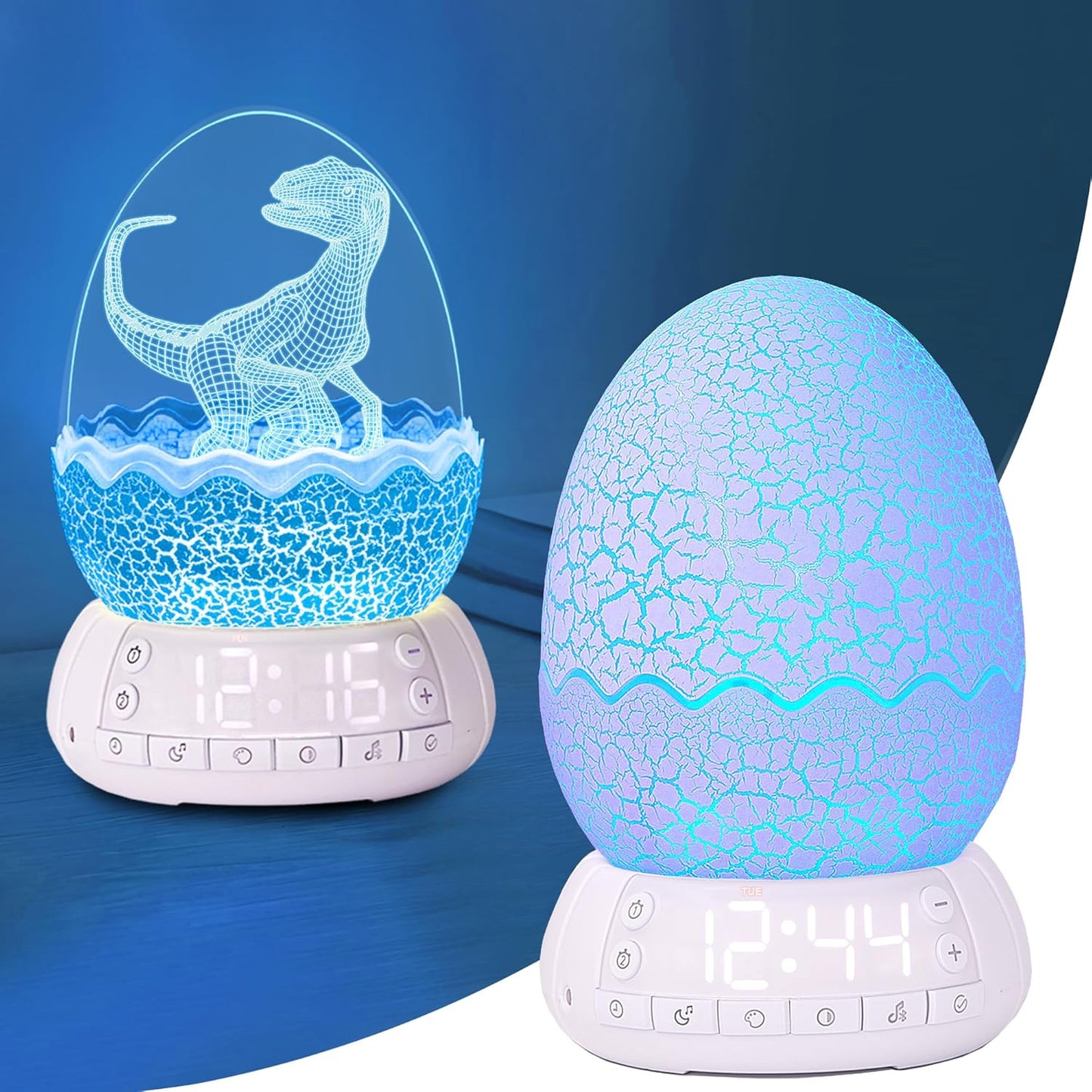 Dinosaur Egg Shape Touch Control Night Light with Pattern Inside, Digital Alarm Clock with Wake Up Light, 20 Soothing Sleep Training Sound and Bluetooth Speaker Box (2025 Style)